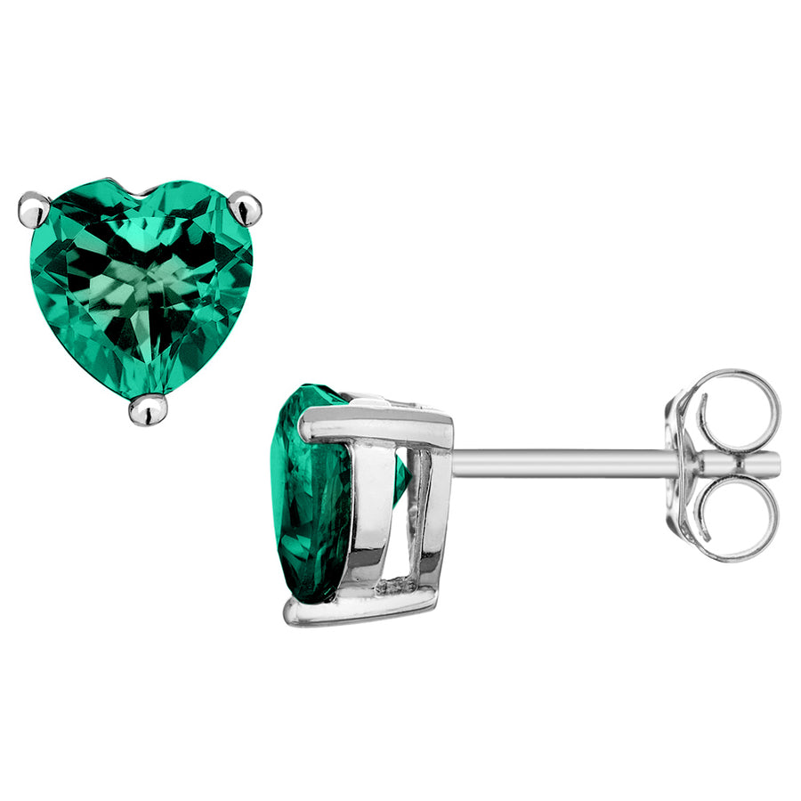 4/5 Carats (ctw) Lab-Created Emerald Heart Earrings in Sterling Silver Image 1