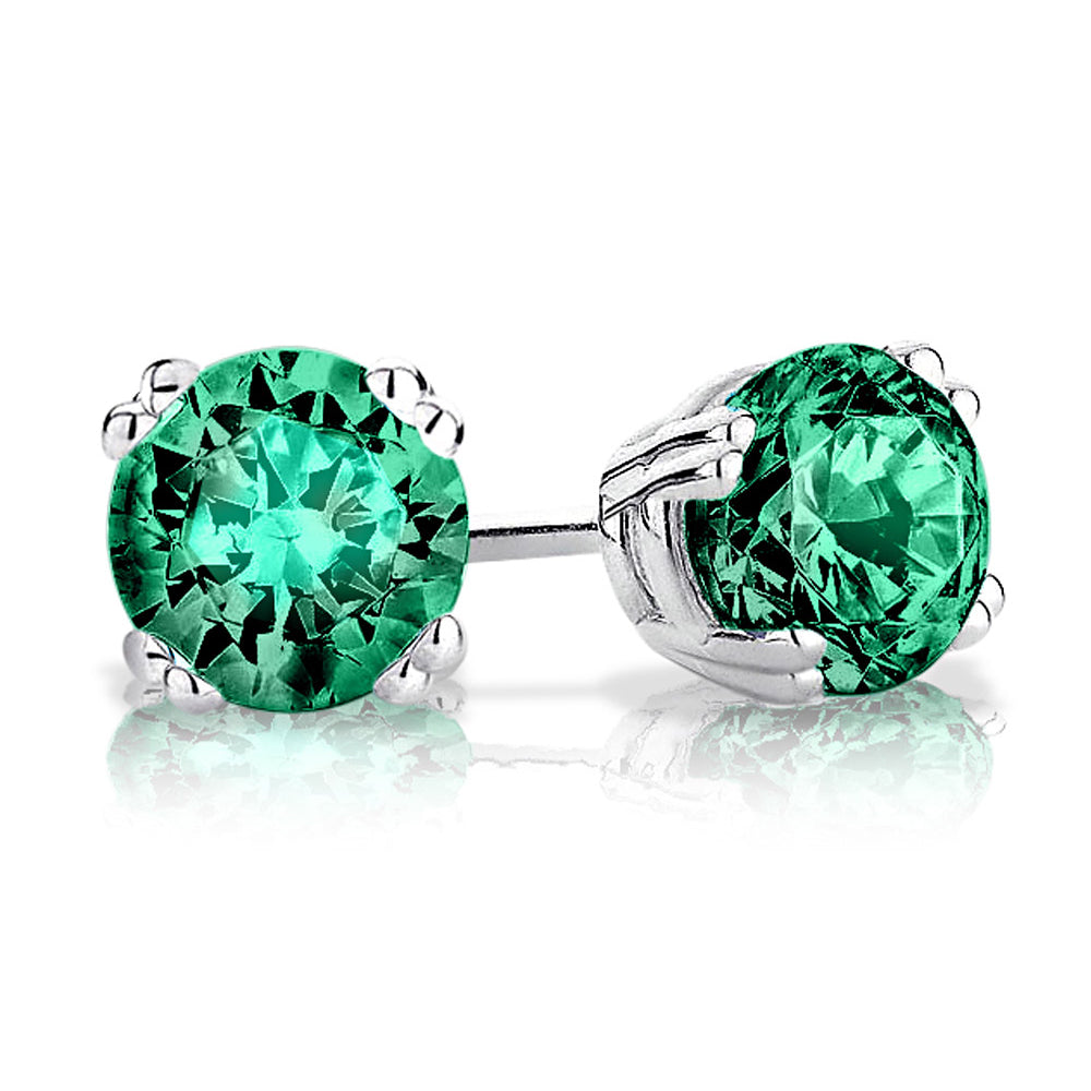 1.50 Carat (ctw) Created Emerald Stud Earrings in Sterling Silver Image 1