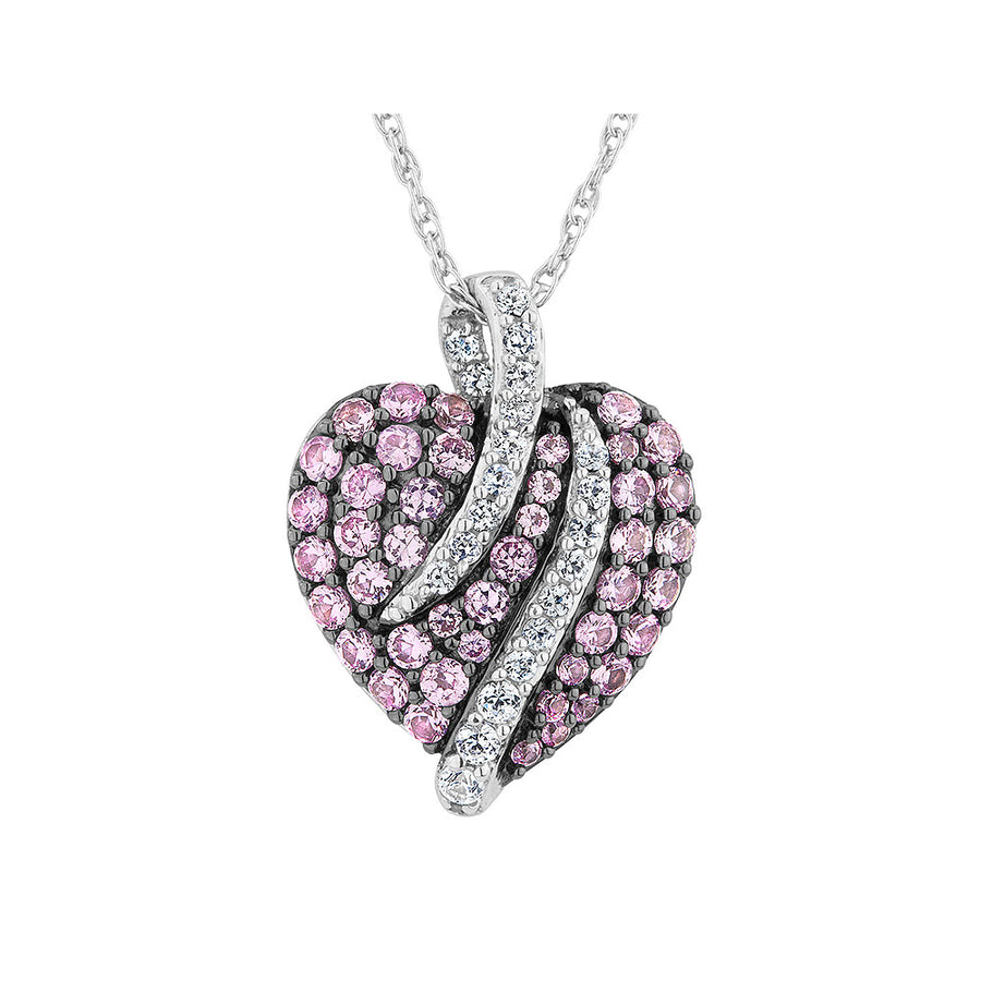 2.00 Carat (ctw) Lab-Created Pink and White Sapphire Heart Pendant Necklace Sterling Silver with Chain Image 1