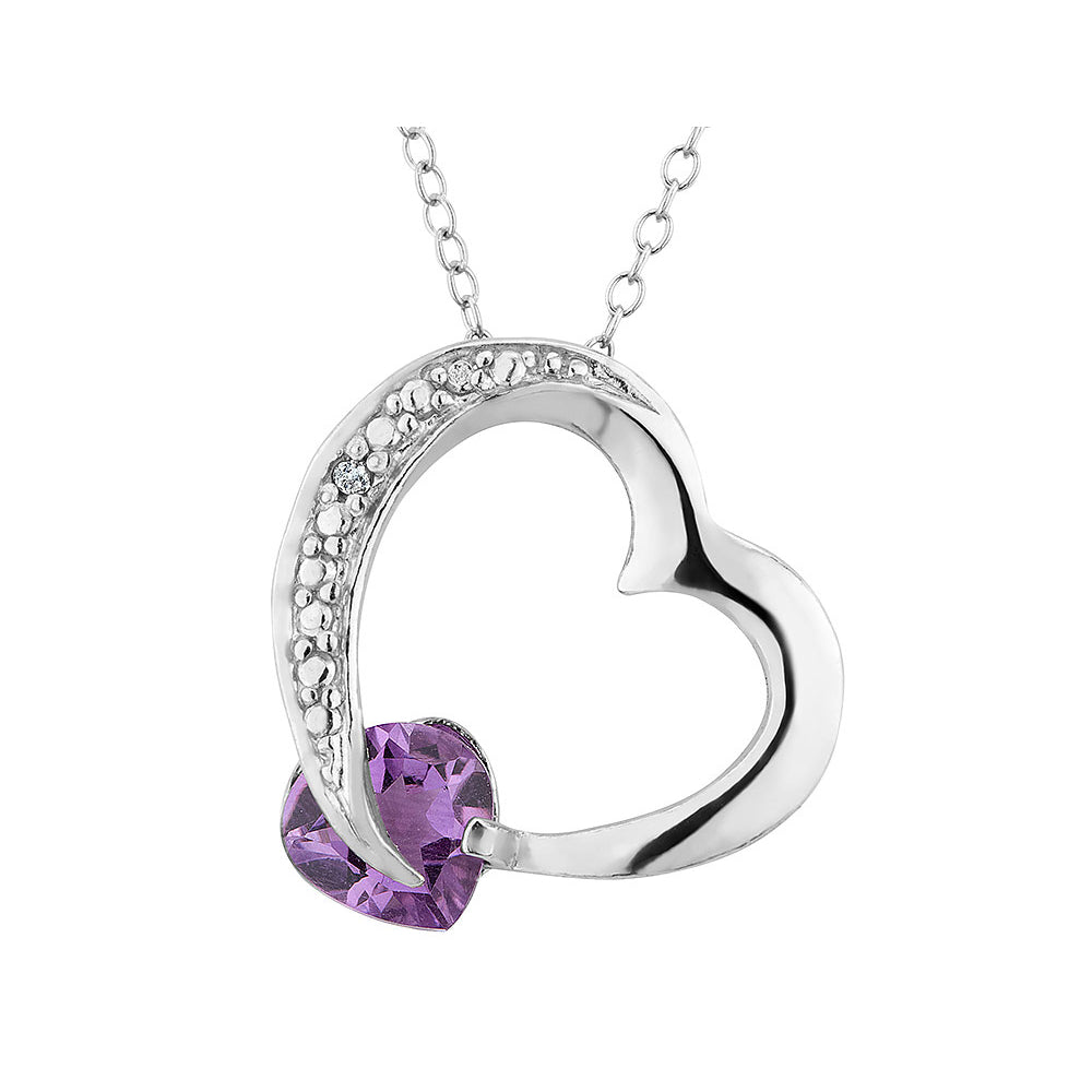 3/4 Carat (ctw) Amethyst Heart Pendant Necklace in Sterling Silver with Chain Image 1