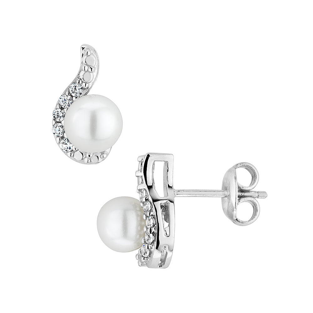 Freshwater Cultured Pearl Earrings with Synthetic White Sapphire in Sterling Silver Image 1