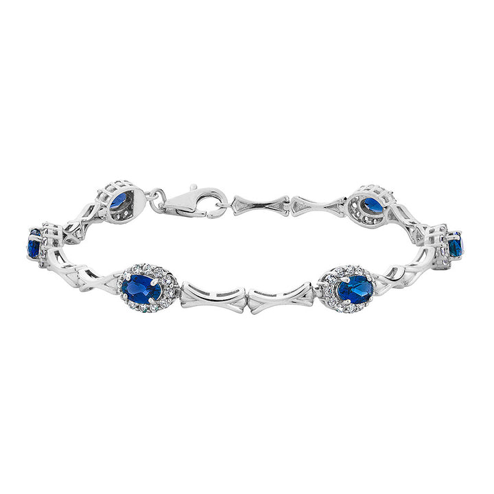 4.0 Carat (ctw) Lab-Created Blue and White Sapphire Bracelet in Sterling Silver Image 1