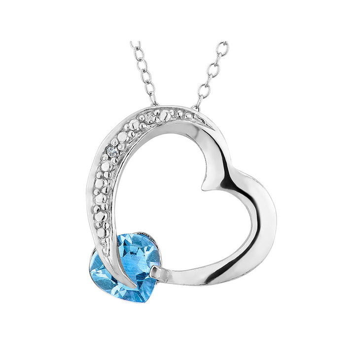 Blue Topaz Heart 1.00 Carat (ctw) Pendant Necklace in Sterling Silver with Chain Image 1