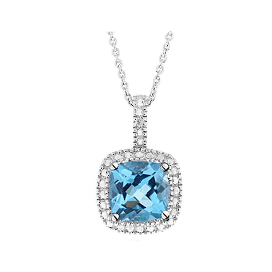 Blue Topaz Pendant Necklace with Diamond Accent 1 3/4 Carat (ctw) in Sterling Silver with Chain Image 1