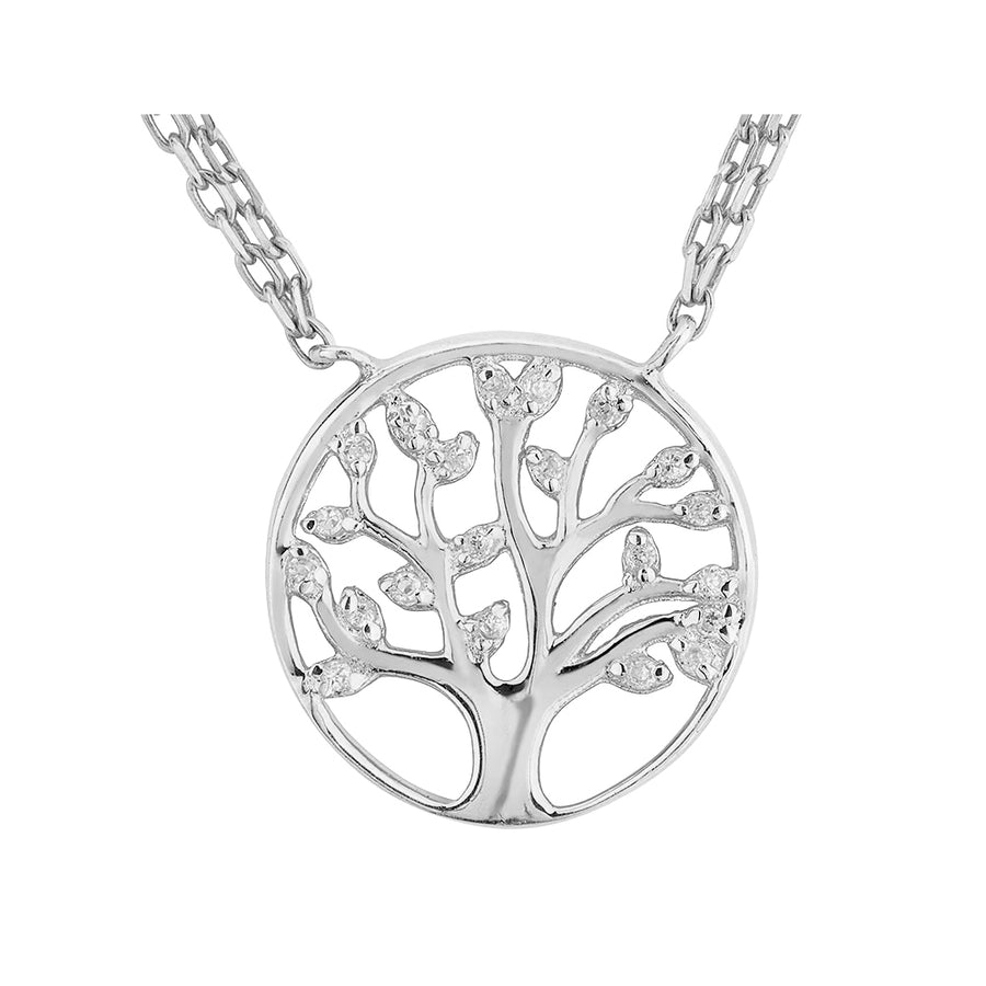 Synthetic White Topaz Tree of Life Pendant Pendant Necklace 1/5 Carat (ctw) in Sterling Silver Image 1