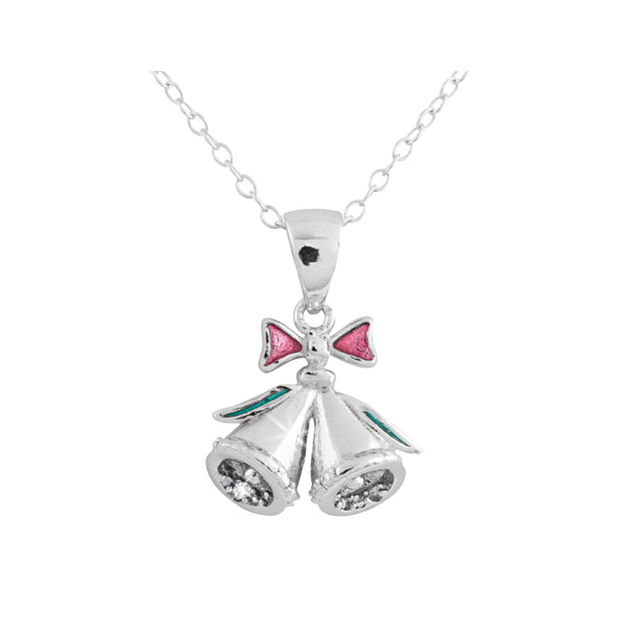 Christmas Bell Pendant Necklace with Diamond Accent in Sterling Silver with Chain Image 1