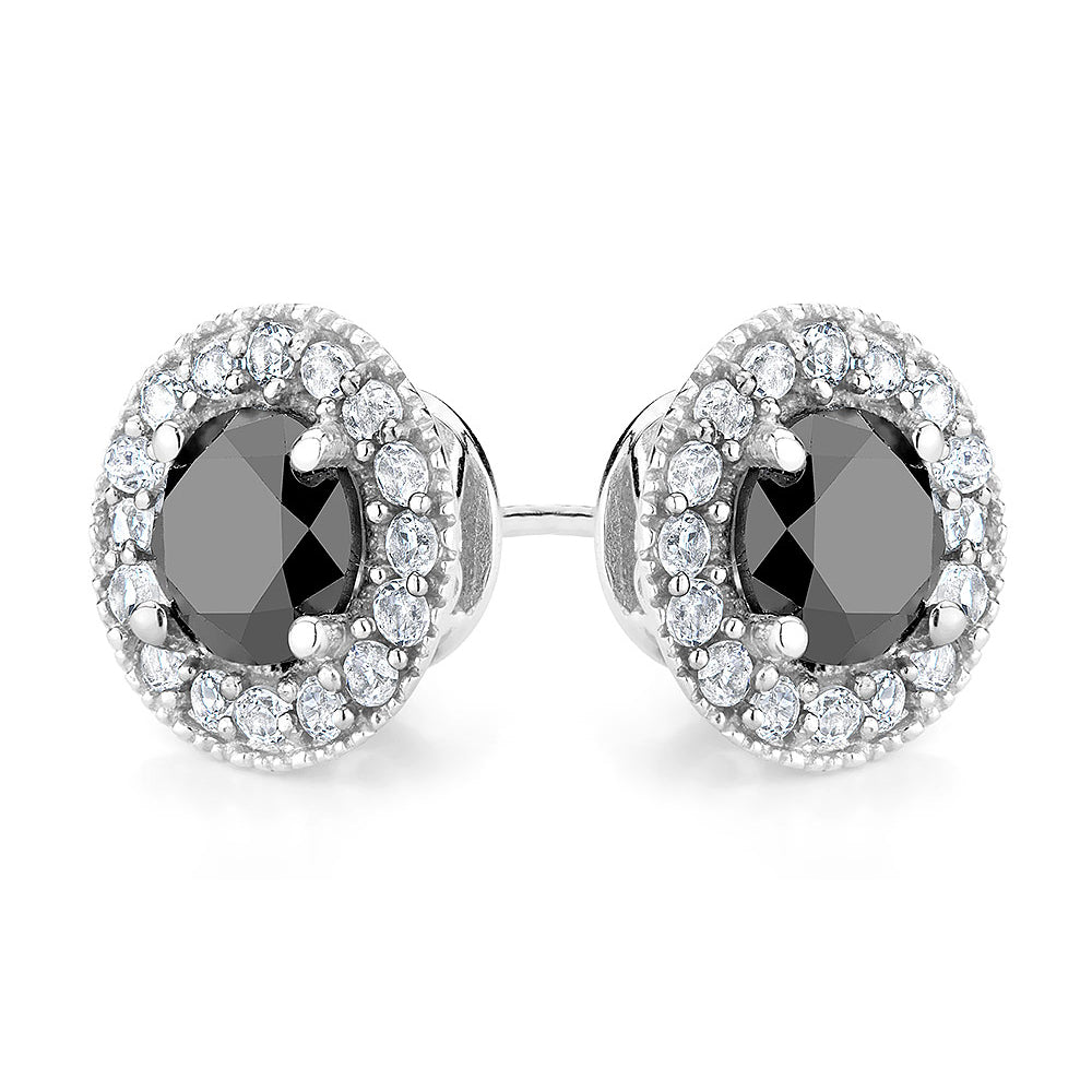 1.45 Carat (ctw) Black Diamond and Lab-Created White Topaz Halo Stud Earrings in Sterling Silver Image 1