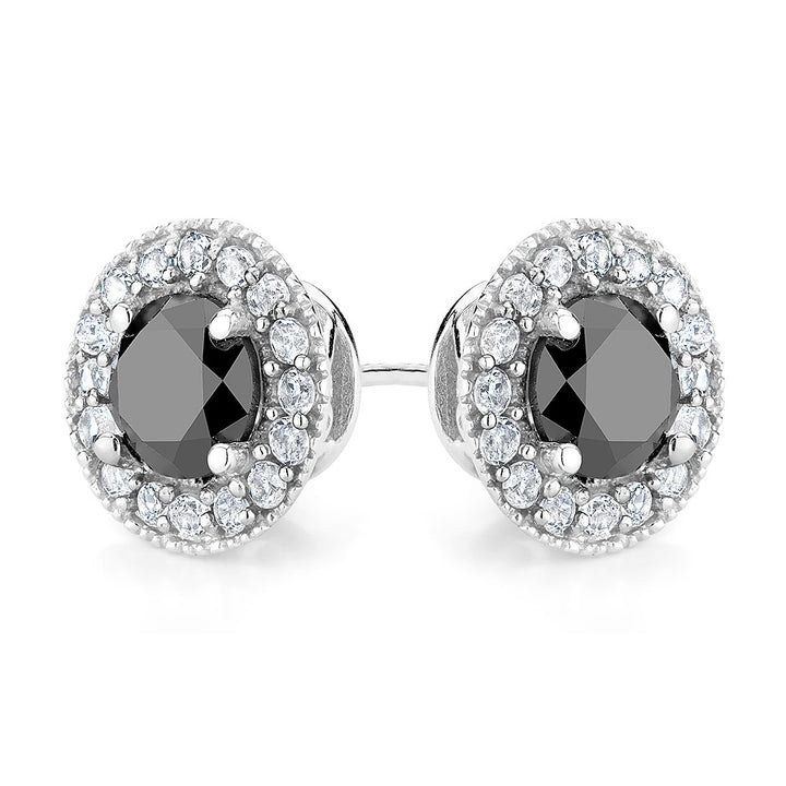 1.45 Carat (ctw) Black Diamond and Lab-Created White Topaz Halo Stud Earrings in Sterling Silver Image 1