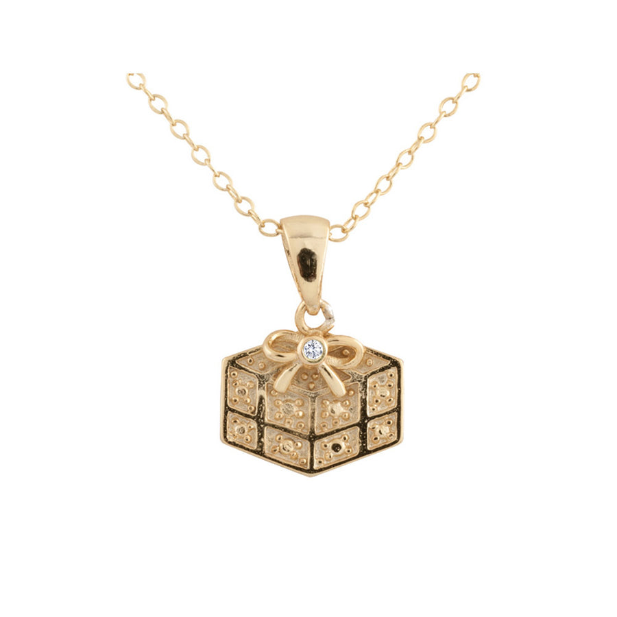 Gift Box Pendant Necklace with Diamond Accent in Yellow Gold Plated Sterling Silver with Chain Image 1