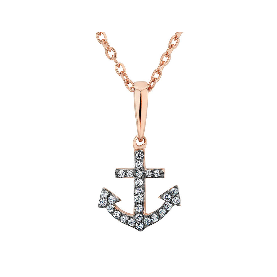 Created White Topaz Anchor Pendant Necklace in Sterling Silver with Rose Gold Plating with Chain Image 1