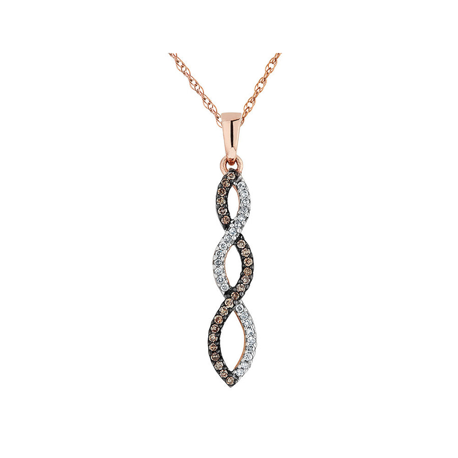 1/6 Carat (ctw) White and Champagne Diamond Infinity Pendant Necklace in 10K Rose Gold with Chain Image 1