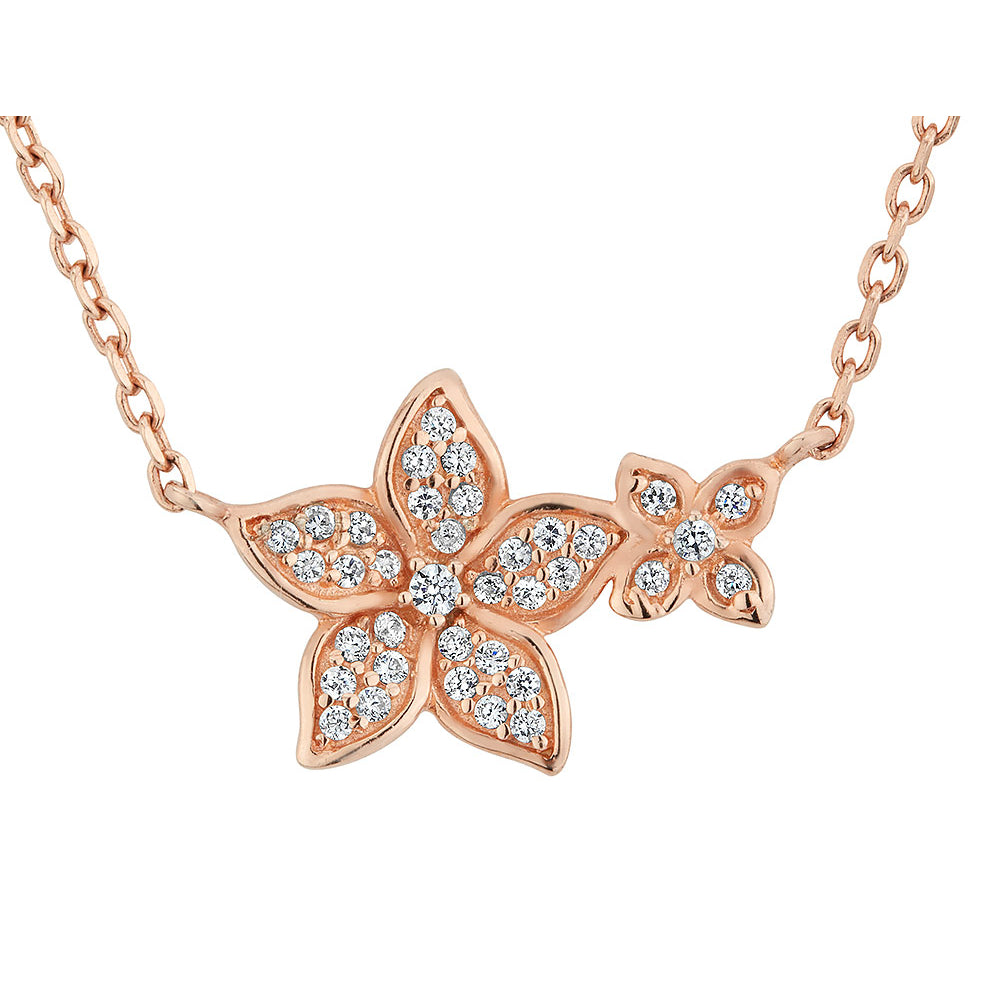 Synthetic White Topaz Flower Pendant Necklace in Sterling Silver with Rose Gold Plating Image 1