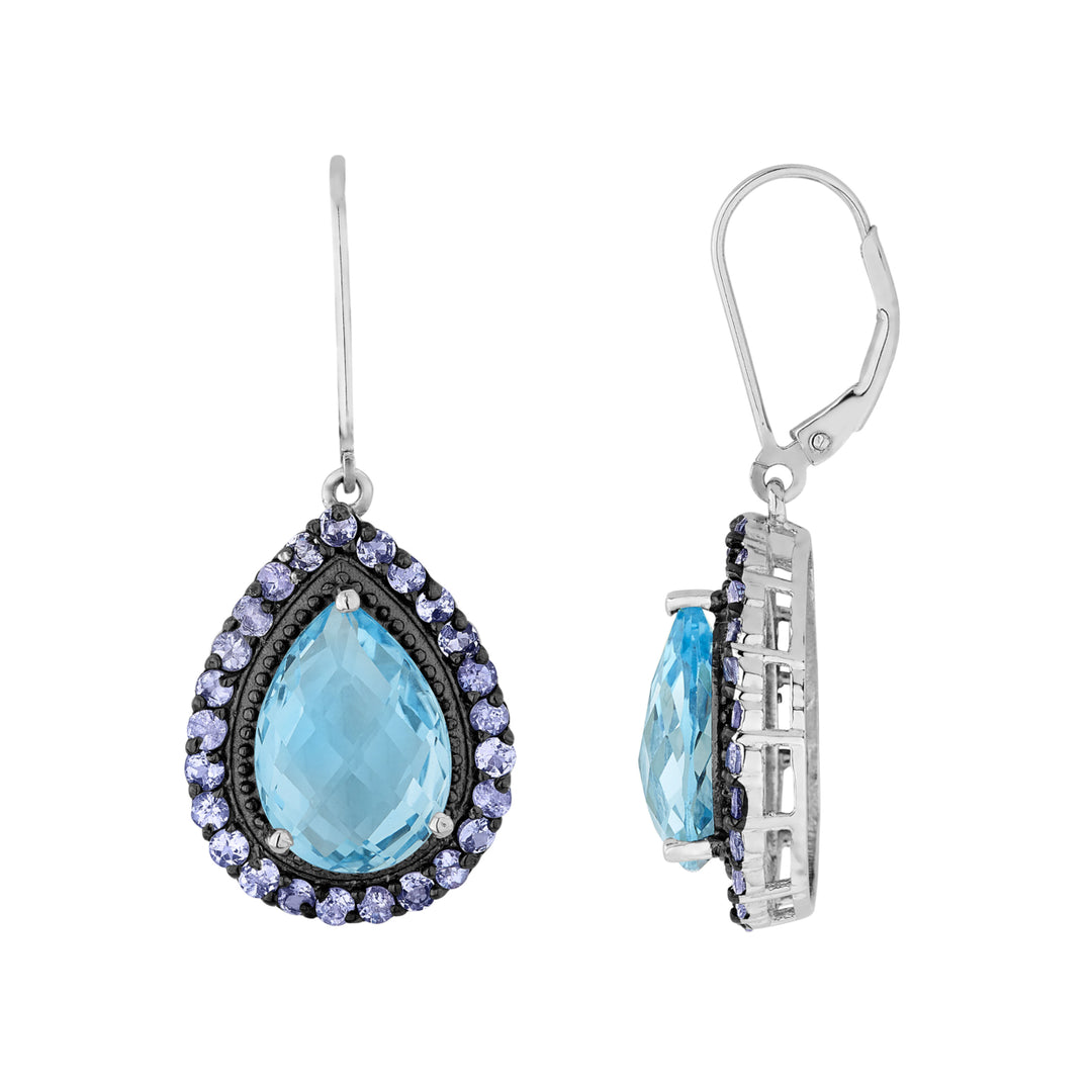 Sterling Silver Blue Topaz Drop Earrings with Tanzanites Image 1
