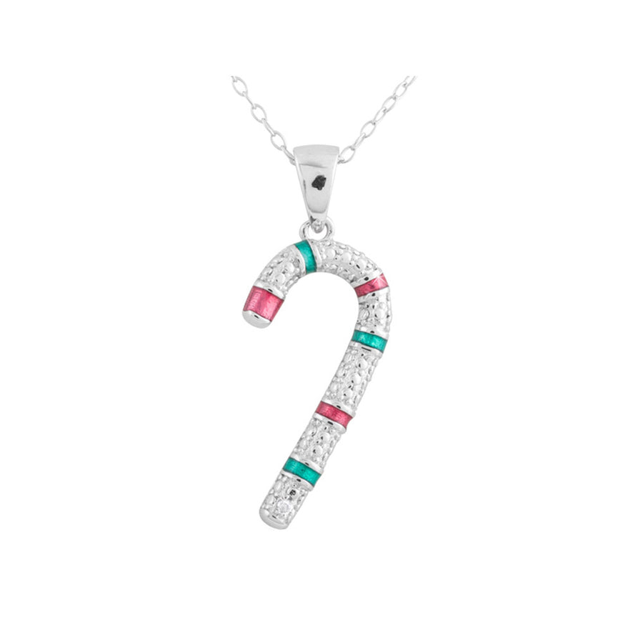 Candy Cane Pendant Necklace with Diamond Accent in Sterling Silver with Chain Image 1