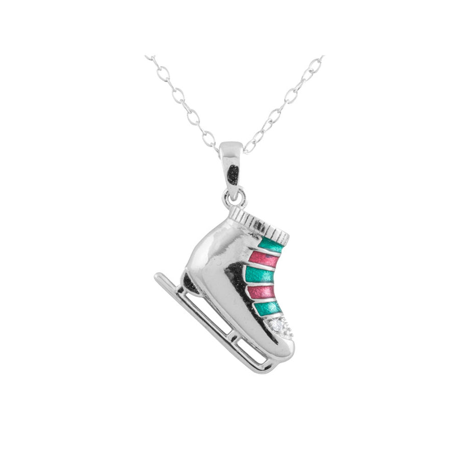 Figure Skate Pendant Necklace with Diamond Accent in Sterling Silver with Chain Image 1