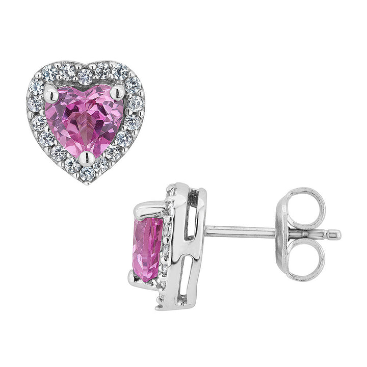 4/5 Carat (ctw) Lab-Created Pink and White Sapphire Heart Earrings in Sterling Silver Image 1