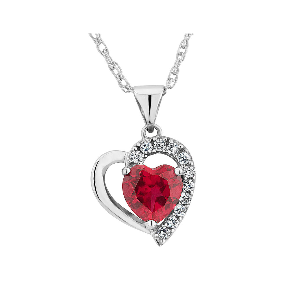 1.90 Carat (ctw) Lab-Created Ruby Heart Pendant Necklace with Created White Sapphire in Sterling Silver with Chain Image 1