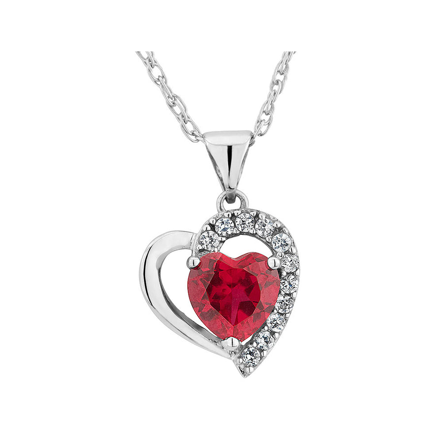 1.90 Carat (ctw) Lab-Created Ruby Heart Pendant Necklace with Created White Sapphire in Sterling Silver with Chain Image 1