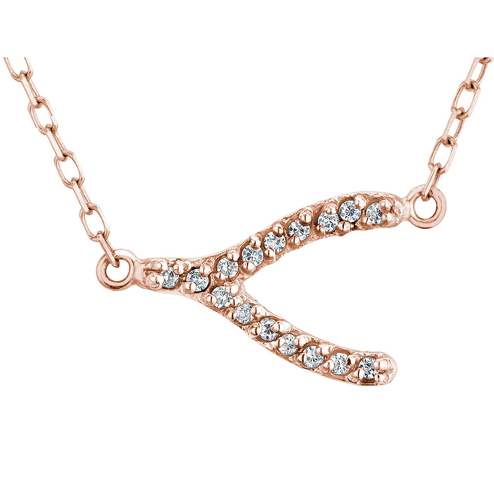 Created White Topaz Wishbone Pendant Necklace in Sterling Silver with Rose Gold Plating with Chain Image 1