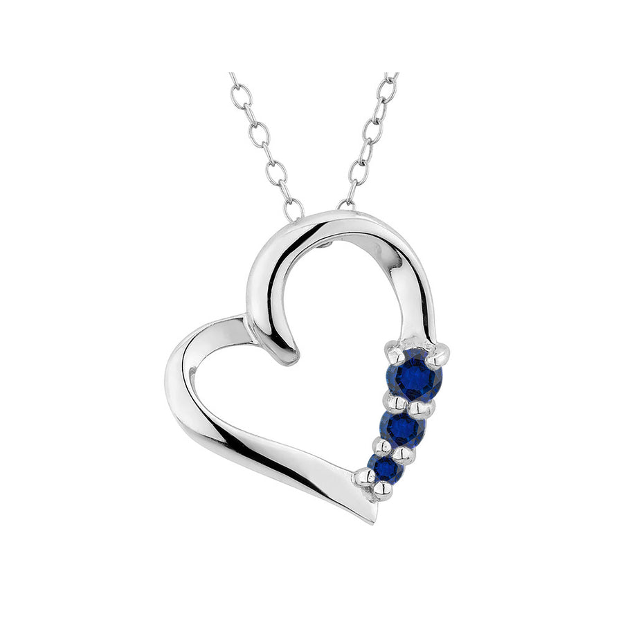 Sterling Silver Lab-Created Sapphire Heart Pendant Necklace with Chain Image 1