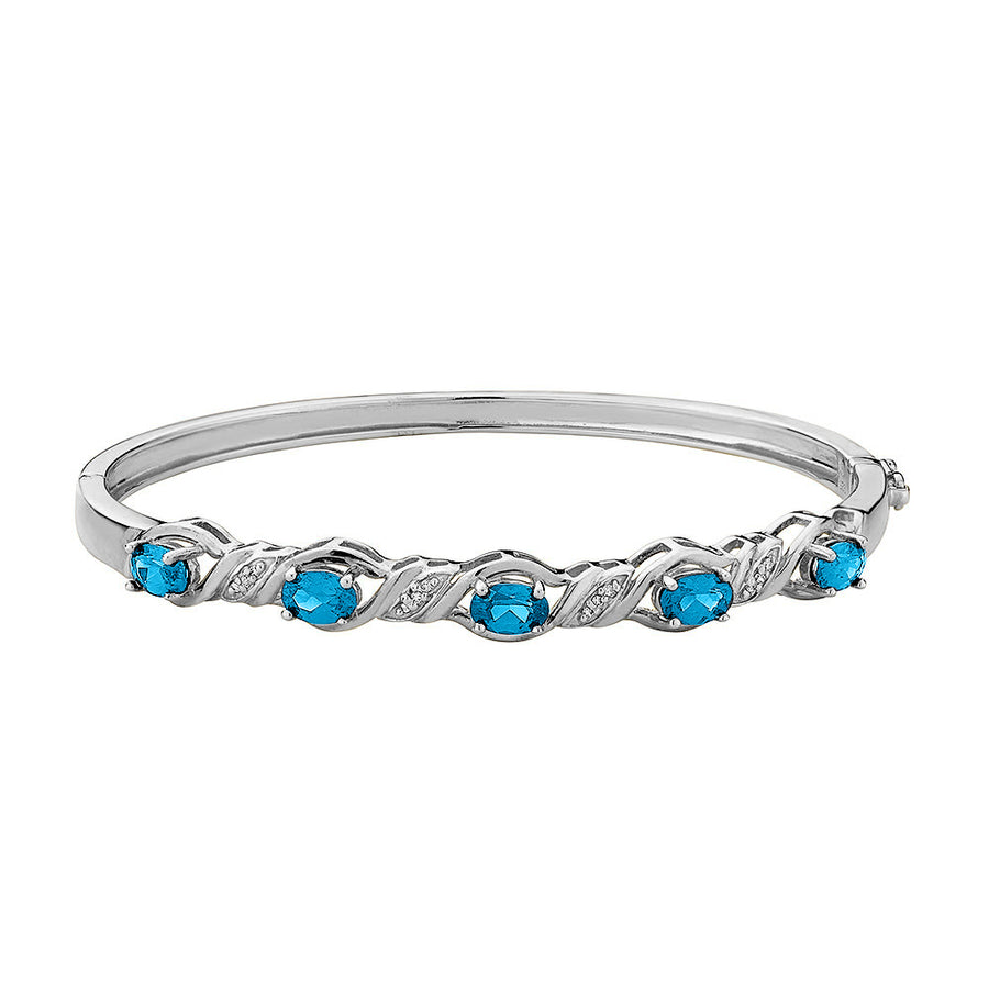 Created Blue Topaz Bangle with Diamonds in Sterling Silver Image 1