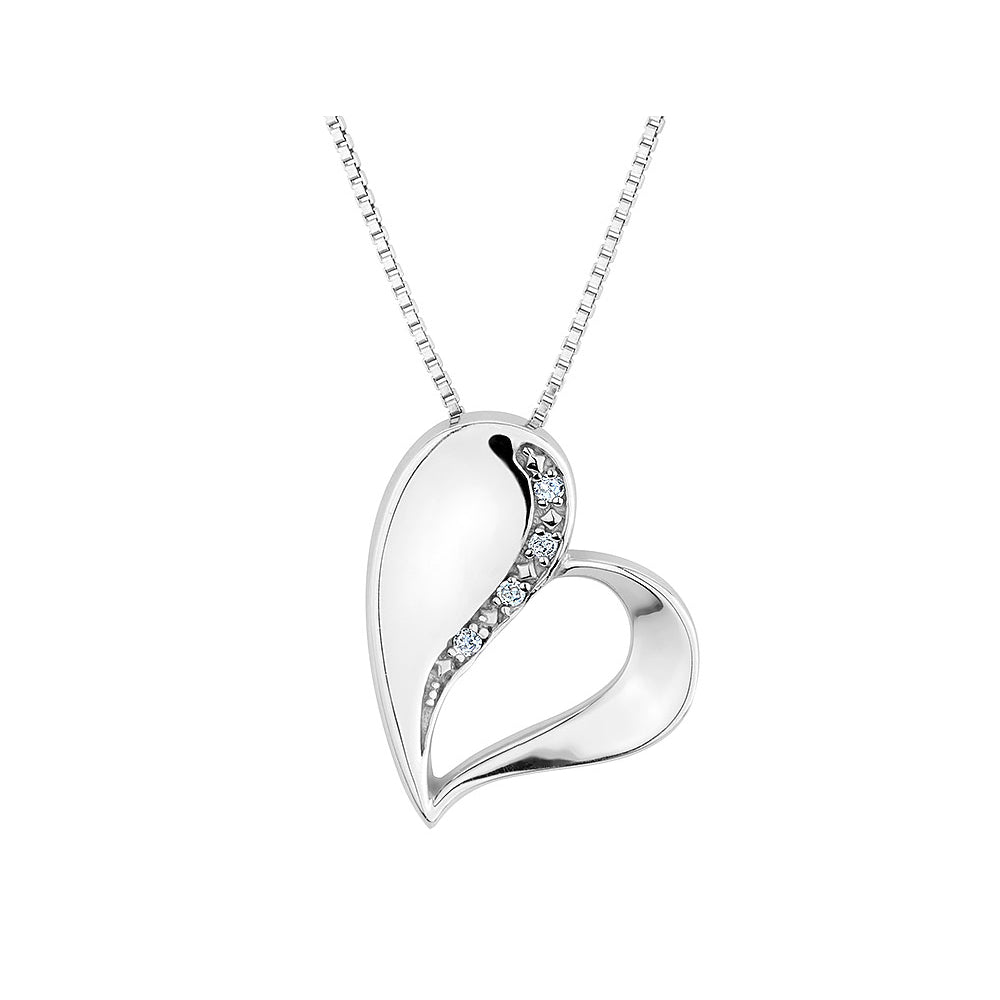 Sterling Silver Heart Pendant Necklace with Chain and Accent Diamond Image 1