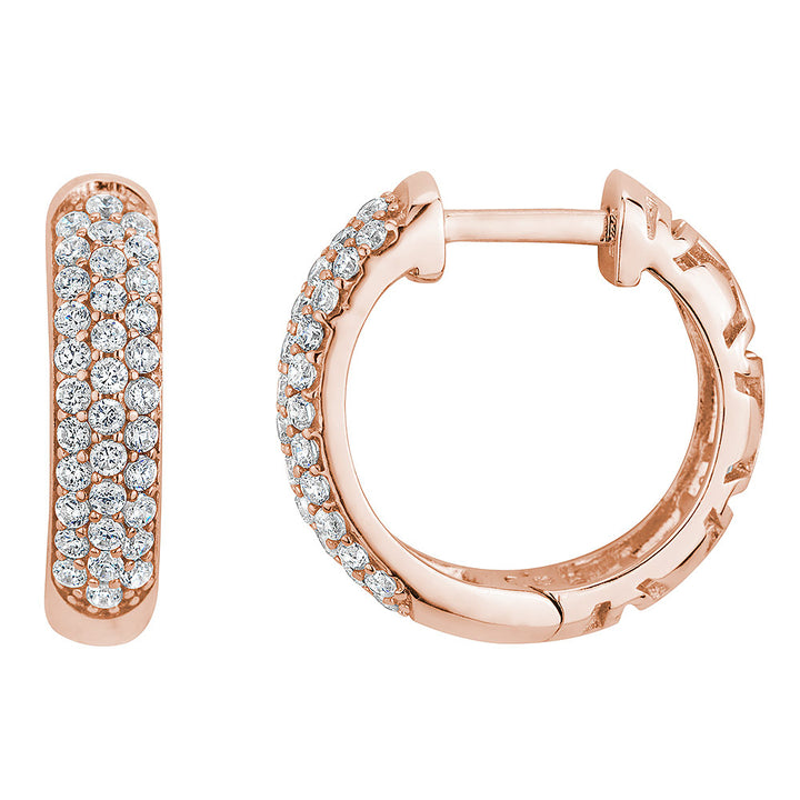 Simulated Crystal Huggie Hoop Earrings in Sterling Silver with Rose Gold Plating (3/4 inch) Image 1