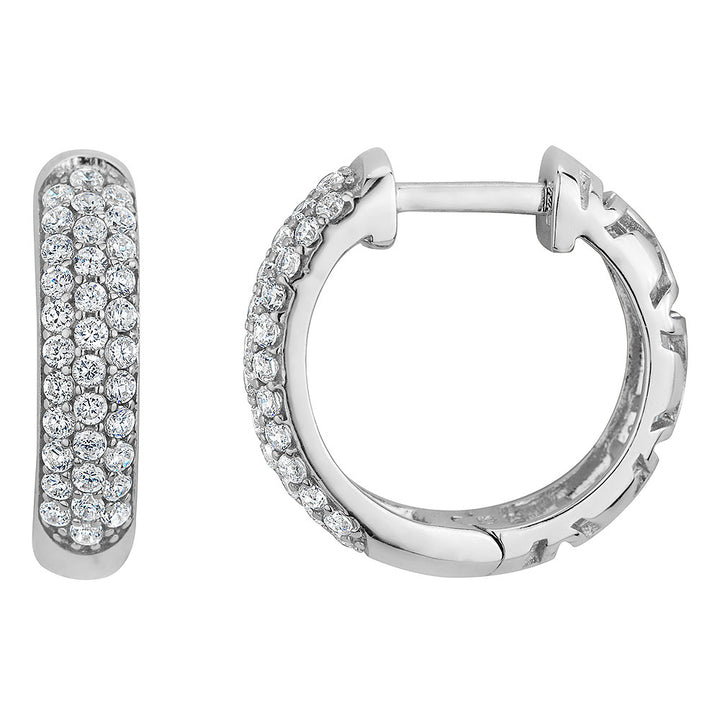 Simulated Crystal Huggie Hoop Earrings in Sterling Silver (3/4 inch) Image 1