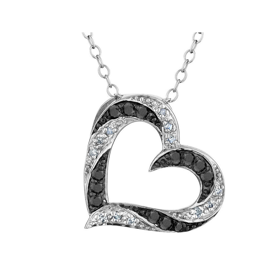 1/4 Carat (ctw) White and Black Diamond Heart Pendant Necklacen Sterling Silver with Chain Image 1