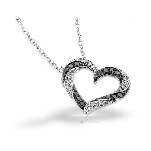 1/4 Carat (ctw) White and Black Diamond Heart Pendant Necklacen Sterling Silver with Chain Image 2