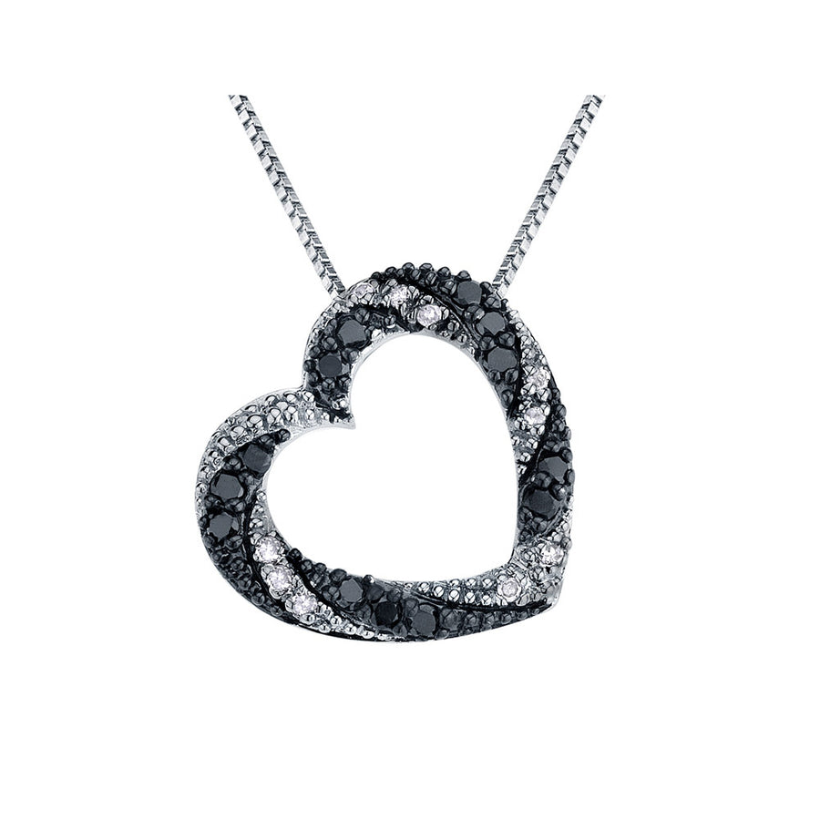 1/4 Carat (ctw) White and Black Diamond Heart Pendant Necklace in Sterling Silver Image 1