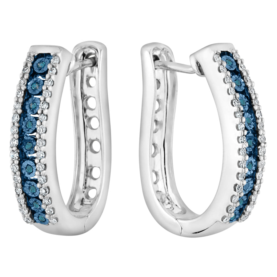 1/5 Carat (ctw I2-I3) Blue and White Diamond Hoop Earrings in Sterling Silver Image 1