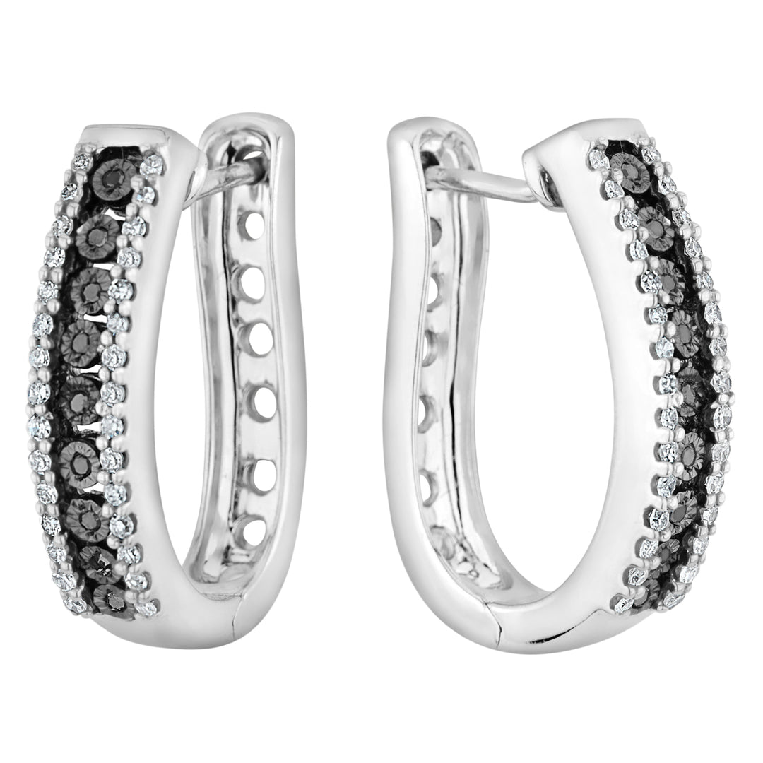 1/5 Carat (ctw I2-I3) Black and White Diamond Hoop Earrings in Sterling Silver Image 1