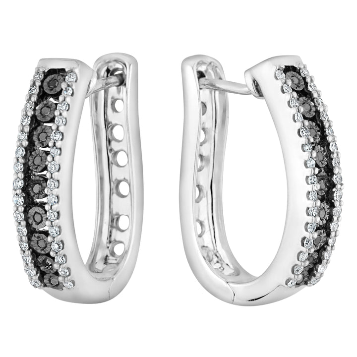 1/5 Carat (ctw I2-I3) Black and White Diamond Hoop Earrings in Sterling Silver Image 1