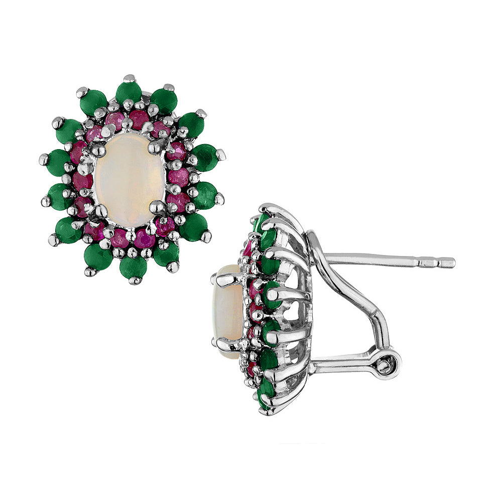 Emerald Ruby and Created Opal Earrings 2.45 Carats (ctw) in Sterling Silver Image 1