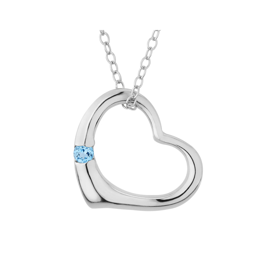 Sterling Silver Open Heart Pendant Necklace with Blue Topaz and chain Image 1