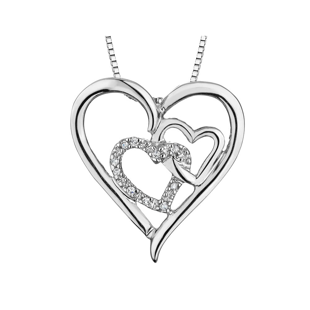 Triple Heart Pendant Necklace with Diamond Accents in Sterling Silver with Chain Image 1