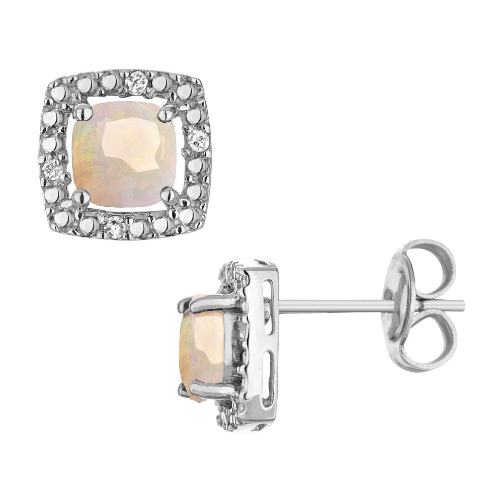 Created Opal Earrings with Diamonds in Sterling Silver Image 1