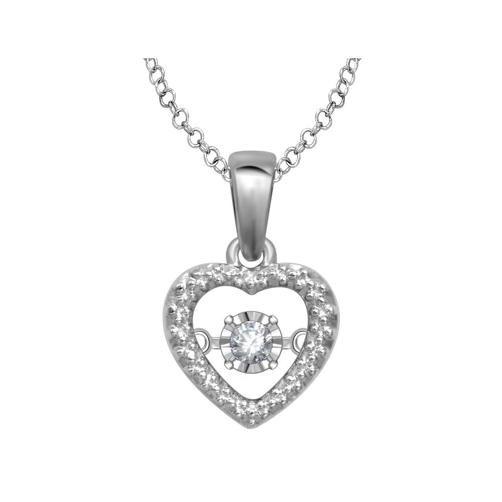 Glittering Stars Diamond Heart Pendant in Sterling Silver with Chain Image 1