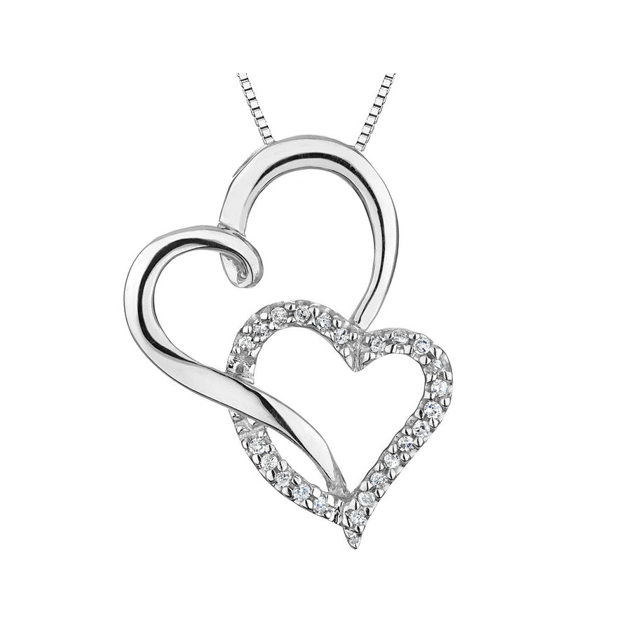 1/10 Carat (ctw) Diamond Double Heart Pendant Necklace in Sterling Silver with Chain Image 1