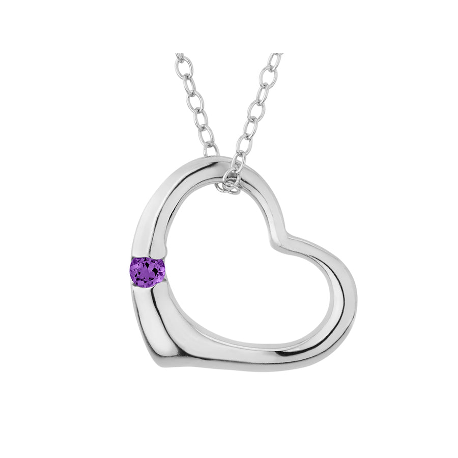 Sterling Silver Open Heart Pendant Necklace with Amethyst with chain Image 1