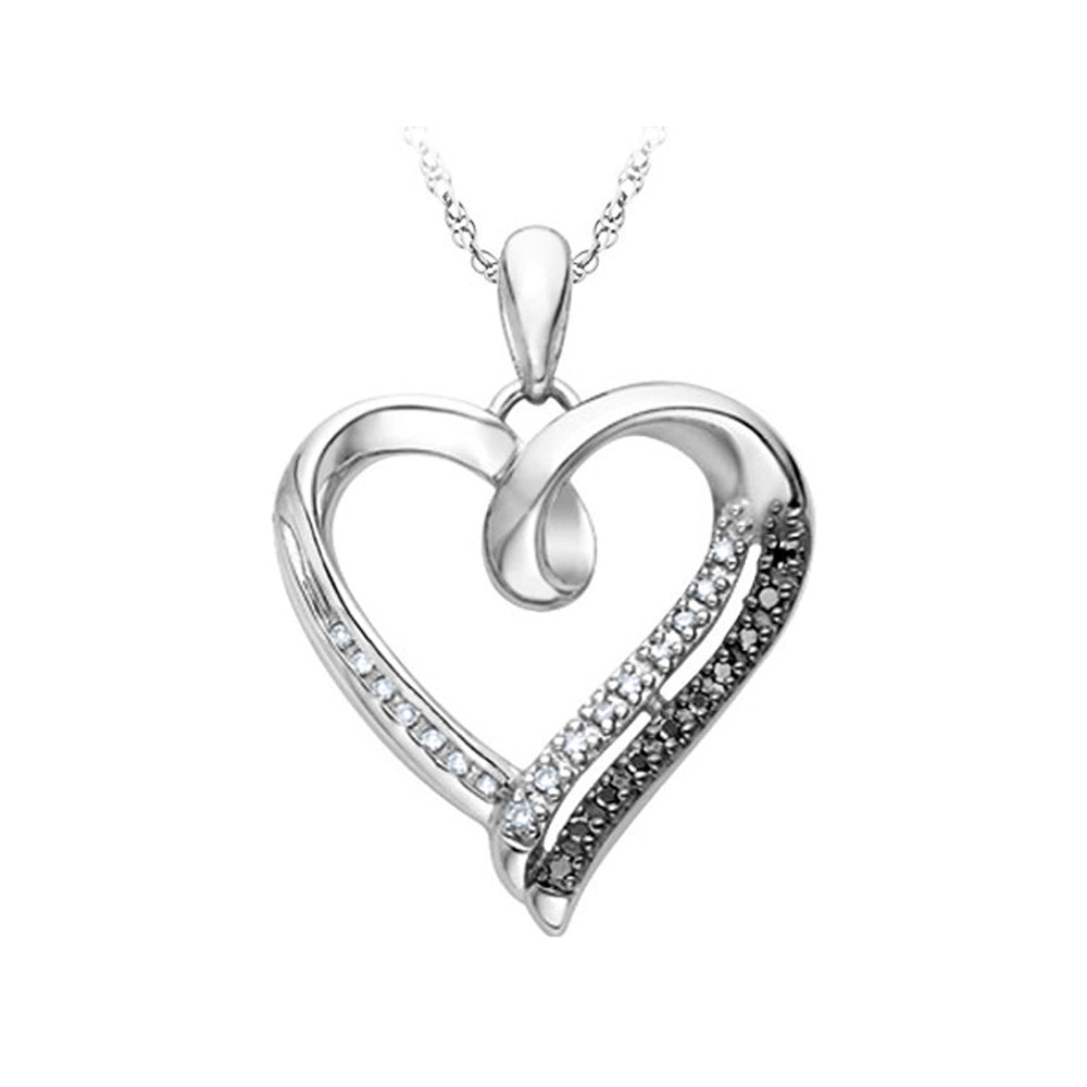 Sterling Silver White and Black Accent Diamond Heart Pendant Necklace with Chain Image 1