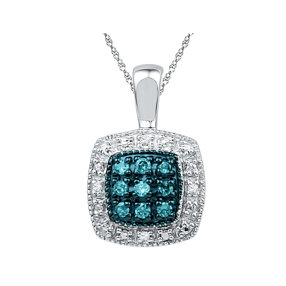 1/10 Carat (ctw) Blue and White Accent Diamond Pendant Necklace in Sterling Silver with Chain Image 1