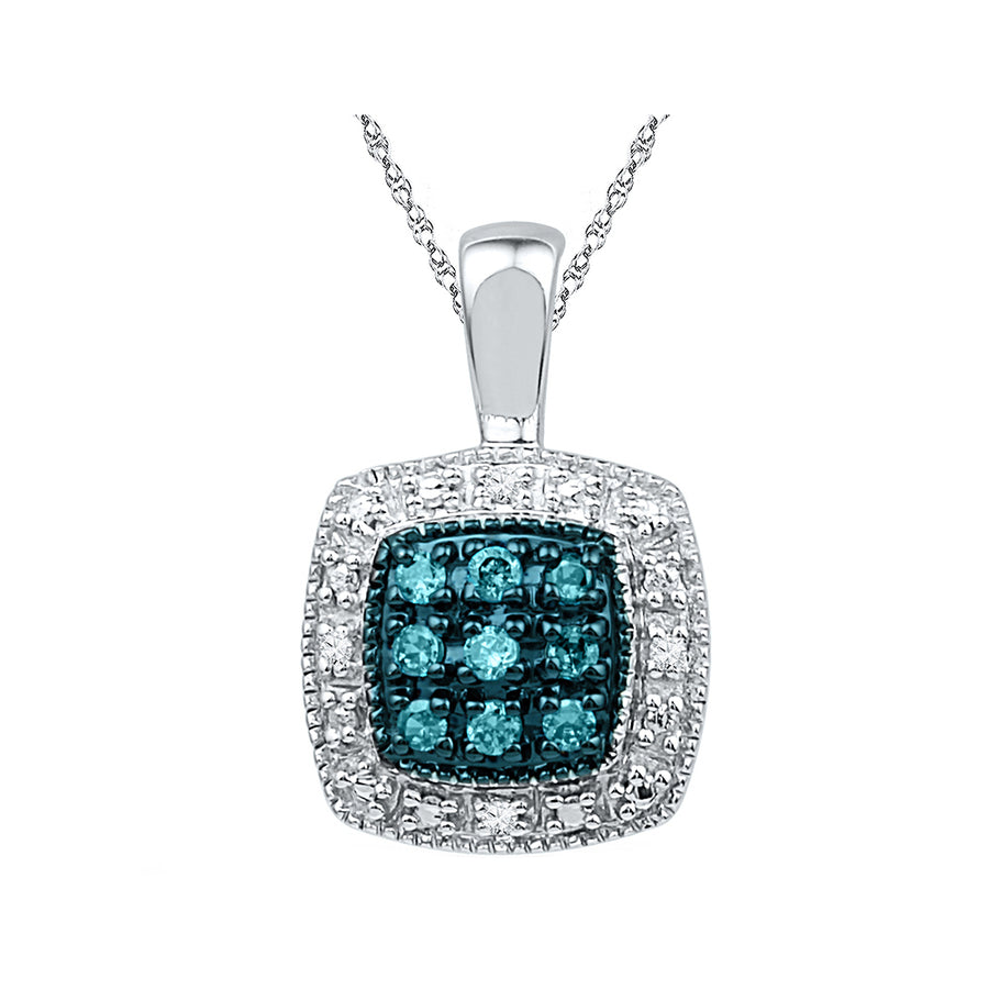 1/10 Carat (ctw) Blue and White Accent Diamond Pendant Necklace in Sterling Silver with Chain Image 1