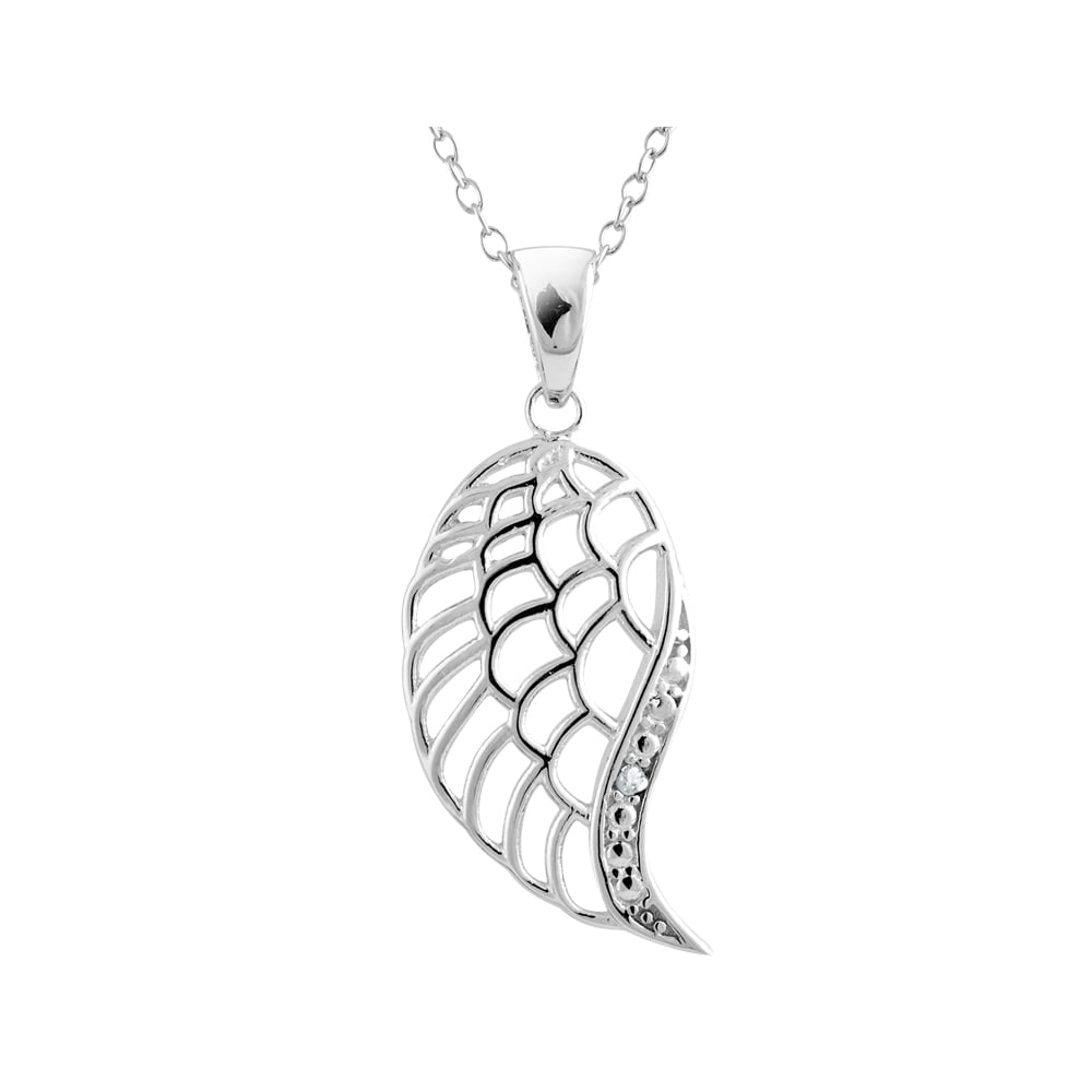 Feather Wing Pendant Necklace with Diamond Accent in Sterling Silver with Chain Image 1