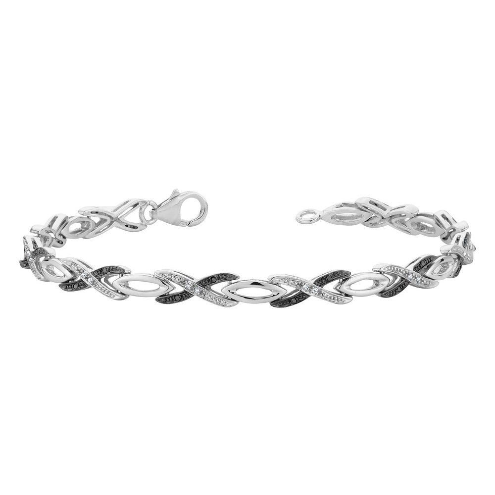 1/6 Carat (ctw) White and Black Diamond Infinity Bracelet in Sterling Silver Image 1