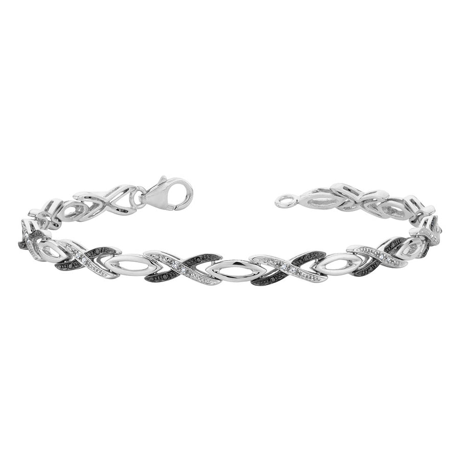 1/6 Carat (ctw) White and Black Diamond Infinity Bracelet in Sterling Silver Image 1