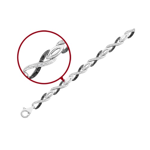 1/6 Carat (ctw) White and Black Diamond Infinity Bracelet in Sterling Silver Image 2