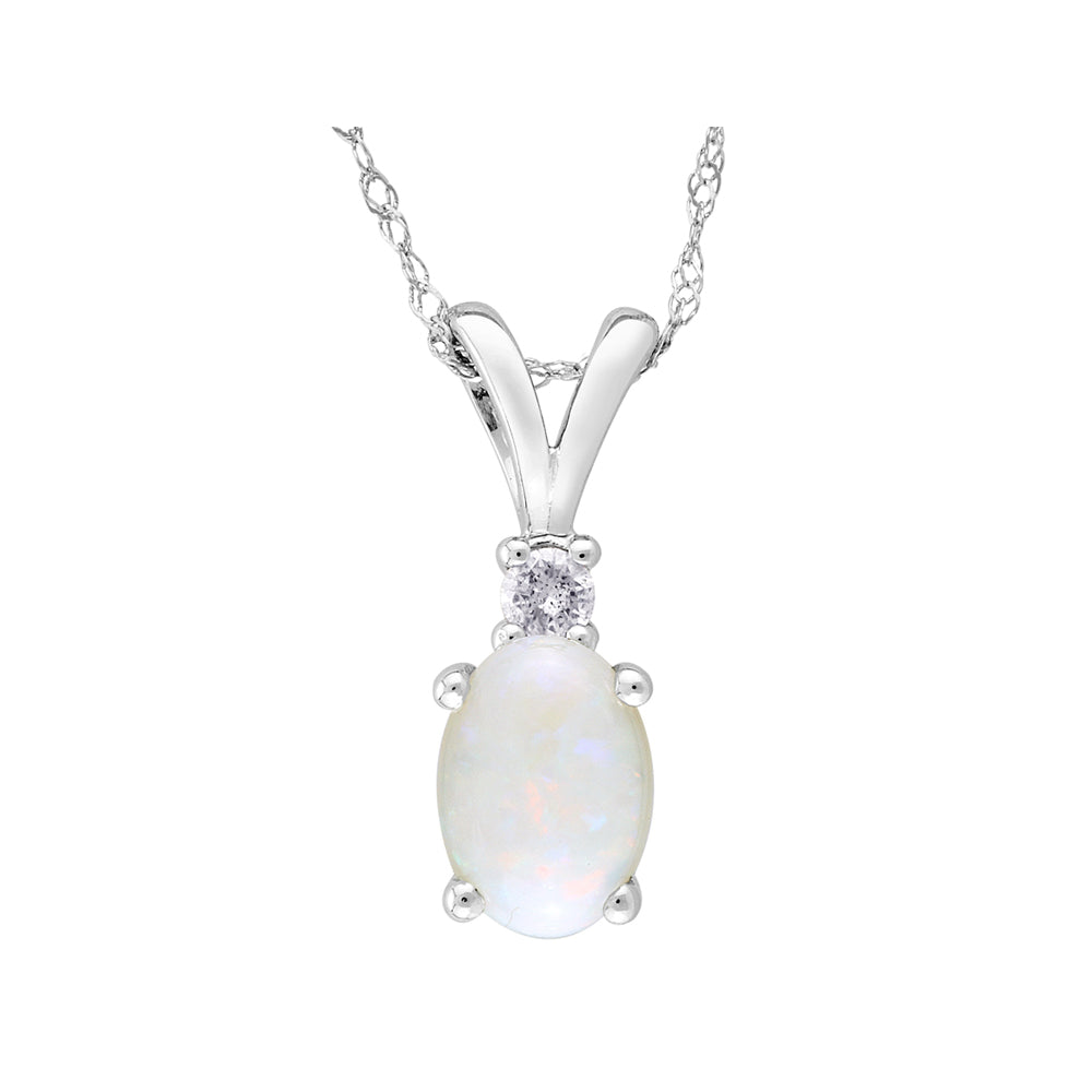 1/2 Carat (ctw) Lab Created Opal Pendant Necklace with Diamond in 10K White Gold with Chain Image 1