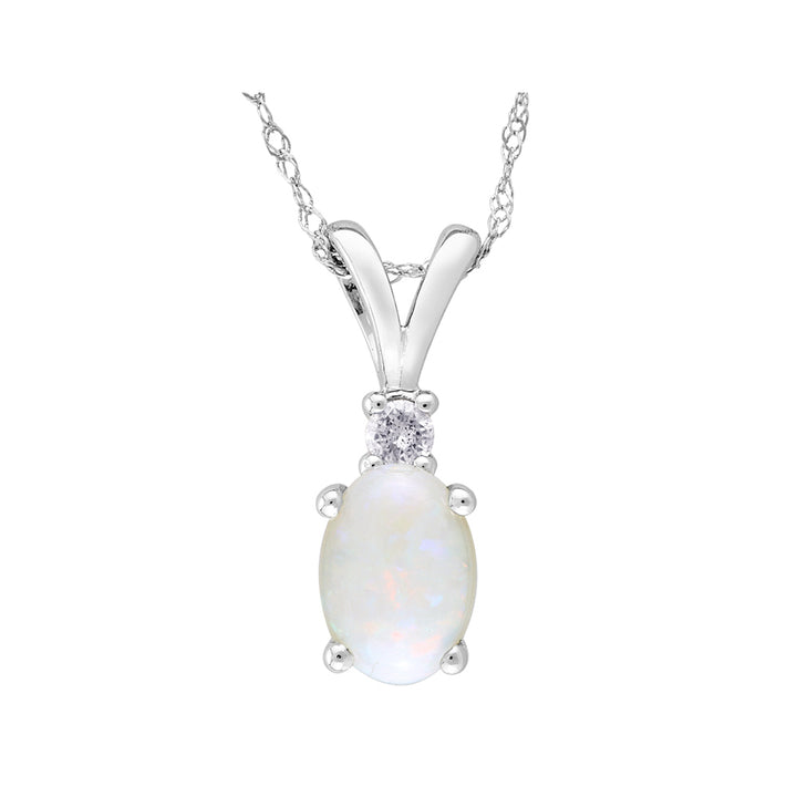 1/2 Carat (ctw) Lab Created Opal Pendant Necklace with Diamond in 10K White Gold with Chain Image 1